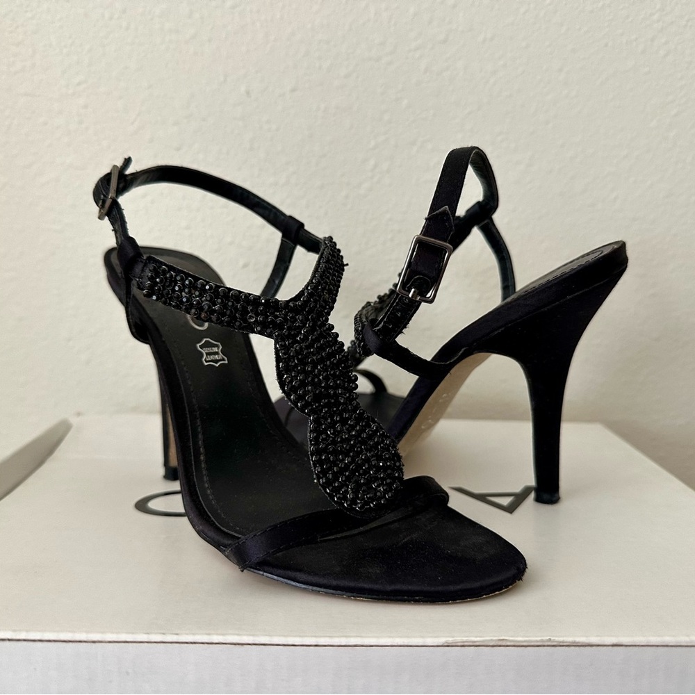Elegant Black Beaded Women's Heels